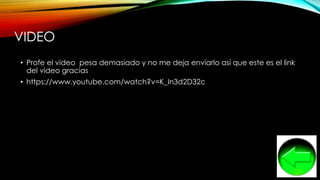 VIDEO
• Profe el video pesa demasiado y no me deja enviarlo así que este es el link
del video gracias
• https://www.youtube.com/watch?v=K_In3d2D32c
 