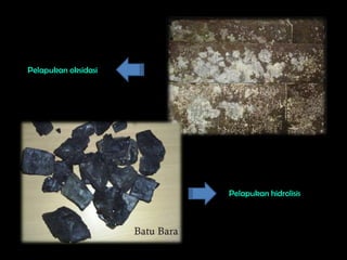 Pelapukan oksidasi




                     Pelapukan hidrolisis
 