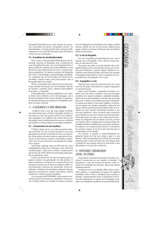 Geografia Quantitativa que dava suporte aos gover-       dor sob alegação da necessidade de se pagar a dívida
nos autoritários da época (Geografia Crítica). Os        externa, caindo em um círculo vicioso. Exporta para
Quantitivistas, em baixa durante toda a década de 80,    pagar a dívida e aumenta a dívida por dar prioridade à
reaparecem nos anos 90 inspirados pela informática       política exportadora.
e pelo uso do computador.
                                                         3.2 - A crise da Geografia.
2.2 - O problema da interdisciplinaridade                   Em uma sociedade permanentemente em crise é
    Para o autor a interdisciplinaridade ganha uma di-   natural, que a Geografia, como ciência social, tam-
mensão especial na Geografia, pois a existência de       bém se encontre em crise.
uma Geografia Humana e de uma Geografia Física é            Os grupos que estão no poder esperam que a Ge-
apenas artificial e apenas serve para estabelecer uma    ografia esteja a serviço da exclusão social, que contri-
dicotomia que acaba pondo em risco a própria exis-       bua para beneficiar o grande capital. Todavia as su-
tência geográfica. Os saberes próprios da Geografia      cessivas crises internacionais colocaram sob suspeita
tais como: a climatologia, a geomorfologia, pedologia,   a Geografia institucional e trouxe o problema do com-
etc. acabaram por se tornar objeto de estudo de es-      prometimento do geógrafo com o país.
pecialista, criando assim uma preocupação para a
Geografia definir seu objeto.                            3.3 – A geografia e a crise
    Sendo a Geografia uma ciência social é importan-         Sabendo que o país vive momentos de crise, o que
te que estreite sua relação com as chamadas ciências     seve ser discutido é qual deve ser o papel do geógrafo
do homem, surgindo assim, saberes intermediários         no momento atual.
entre elas e a Geografia.                                    Assim, para Andrade, o geógrafo só poderá con-
    A Geografia deve, portanto estabelecer um conta-     tribuir com seu país se possuir uma boa formação
to direto com a História, com a Antropologia, com a      científica; ser capaz de analisar a realidade brasileira,
Economia Política entre outras ciências. É justamen-     dentro de sua especificidade; entender que não basta
te essa aproximação que enriquece a Geografia e tam-     descrever o visível, mas também perceber e interpretá-
bém as outras ciências.                                  lo; aceitar que existe um processo dialético na produ-
                                                         ção do espaço que obriga o geógrafo a dispor de um
3 – A GEOGRAFIA E A CRISE BRASILEIRA.                    quadro teórico que lhe permita analisar tanto as con-
    A palavra crise é uma das mais usadas no Brasil,     dições do meio natural, submetidas também a um
da mesma forma que o Brasil a Geografia também se        processo dinâmico, como conhecer bem a estrutura
encontra em crise, isso porque antes de ser profissio-   da sociedade em que vive; Possuir boa formação filo-
nal o geógrafo é um cidadão e daí, dentro de sua área    sófica para que com esta e com a práxis possa carac-
de atuação, deve colaborar para procurar os caminhos     terizar as categorias que vai utilizar e por fim, possuir
que ajudem na reformulação da sociedade brasileira.      um espírito critico e apaixonado para poder fugir dos
                                                         modelos filosóficos idealistas que as classes dominan-
3.1. – Características da crise brasileira.              tes utilizam com maestria para desviar os estudiosos
    O Brasil, apesar de ser um país de grande exten-     do caminho seguro na procura das soluções para a
são territorial, rico em recursos naturais e com uma     problemática da sociedade.
população numerosa, se apresenta como um país po-            Em síntese, é grande a responsabilidade do
bre. Esse atraso em parte pode ser explicado em fun-     geógrafo diante da crise que atinge o país e a sua
ção de nossa herança colonial, sustentada na explo-      ciência. Cabe a ele participar do encontro de uma saída
ração dos recursos naturais e nas populações indíge-     autêntica para a crise nacional e de uma solução para
nas e negras.                                            a retirada de sua própria ciência do descrédito e das
    Ainda hoje, passado mais de 200 anos de nossa        dificuldades com que ela se defronta.
independência, feita sem revolução e sem nenhuma
transformação, o país pouco mudou e praticamente         4 - POPULISMO E ORGANIZAÇÃO
até os anos de 1930 o Brasil era dominado pelos gran-
des proprietários rurais.                                SOCIAL DO ESPAÇO.
    A partir da década de 30, abriu-se espaço para os       O populismo é sempre tema atual e dos mais com-
grupos urbanos na participação da vida política. O       plexos constituindo-se um desafio à reflexão. O
país se urbanizou e verificou-se o surgimento de uma     populismo é uma das formas de governo mais co-
burguesia urbana que se aliou aos antigos chefes ru-     muns em sociedades de transição, típicas dos países
rais mantendo a estrutura de dominação. As leis tra-     subdesenvolvidos.
balhistas, notadamente populistas acabaram fazendo          Constituem-se em um desafio refletir sobre a socie-
algumas concessões às classes mais baixas, todavia       dade, política e a organização do espaço em regimes
mantendo o sistema social excludente.                    populistas. Para o autor, o estudioso que se propor a
    Com exceção da PETROBRÁS, toda nossa econo-          estudar o relacionamento entre o populismo e as for-           5
mia foi sendo incorporada ao capitalismo internacio-     mas de organização do espaço se vê obrigado a ma-             Nº 18
nal. O Brasil adotou um modelo econômico exporta-        nejar com categorias científicas as mais diversificadas.    MAIO/2006
 