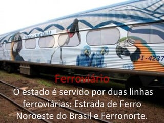 Ferroviário
O estado é servido por duas linhas
  ferroviárias: Estrada de Ferro
Noroeste do Brasil e Ferronorte.
 