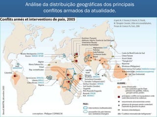 Análise da distribuição geográficas dos principais conflitos armados da atualidade. 