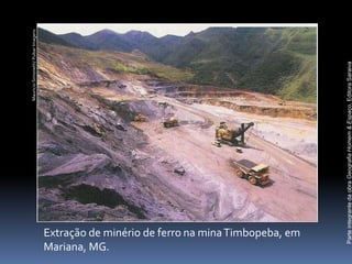 Mauricio Simonetti/ Pulsar Imagens




Mariana, MG.
Extração de minério de ferro na mina Timbopeba, em




                  Parte integrante da obra Geografia Homem & Espaço, Editora Saraiva
 