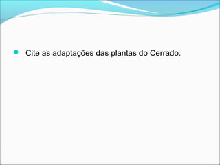  Cite as adaptações das plantas do Cerrado.
 