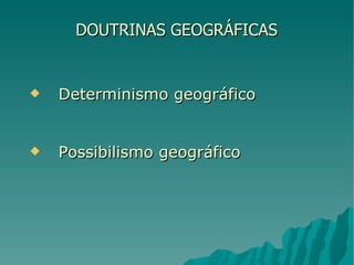 DOUTRINAS GEOGRÁFICAS Determinismo geográfico Possibilismo geográfico 