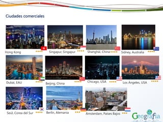 Ciudades comerciales
Hong Kong Singapur, Singapur Shanghái, China Sidney, Australia
Dubái, EAU Beijing, China
Chicago, USA
Seúl, Corea del Sur
Los Ángeles, USA
Berlín, Alemania Ámsterdam, Países Bajos
 
