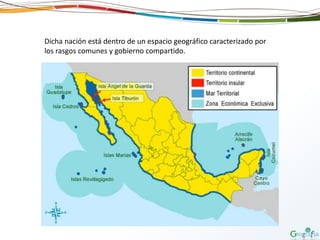 Dicha nación está dentro de un espacio geográfico caracterizado por
los rasgos comunes y gobierno compartido.
 