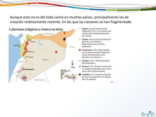 Aunque esto no es del todo cierto en muchos países, principalmente los de
creación relativamente reciente. En los que las naciones se han fragmentado.
 