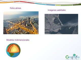 Fotos aéreas
Imágenes satelitales
Modelos tridimensionales
 
