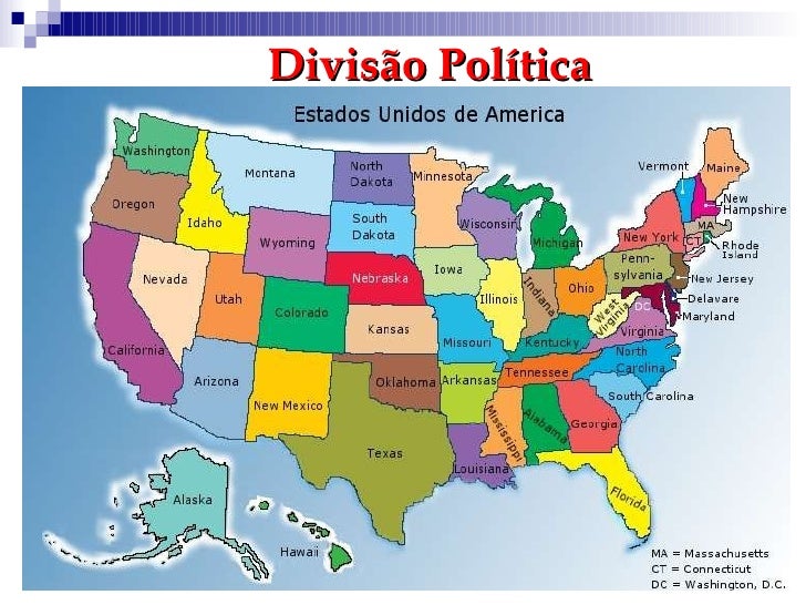 Mapa Da Divisão Politica Dos Estados Unidos
