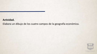 Actividad.
Elabora un dibujo de los cuatro campos de la geografía económica.
 