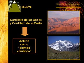 Cordillera de los Andes y Cordillera de la Costa Actúan como “ biombo climático” RELIEVE 
