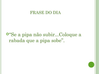 FRASE DO DIA




“Sea pipa não subir...Coloque a
 rabada que a pipa sobe”.
 