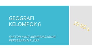 GEOGRAFI 
KELOMPOK 6 
FAKTOR YANG MEMPENGARUHI 
PERSEBARAN FLORA 
 