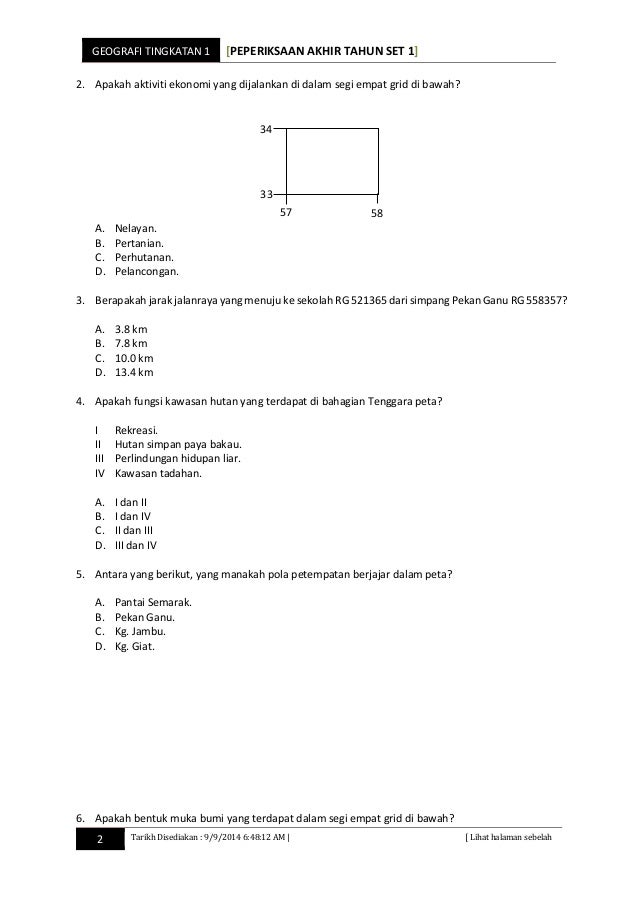 Geografi mid year form 1 2014