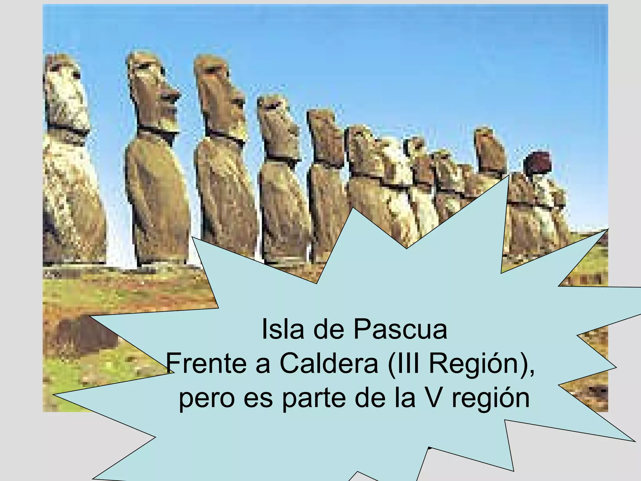 Chile Oceánico o Insular Isla de Pascua Frente a Caldera (III Región),  pero es parte de la V región 