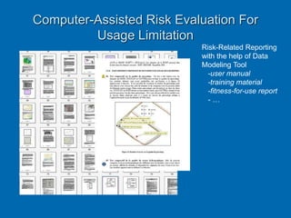 Risk-Related Reporting
with the help of Data
Modeling Tool
-user manual
-training material
-fitness-for-use report
- …
Computer-Assisted Risk Evaluation For
Usage Limitation
 
