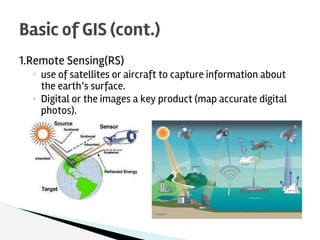 1.Remote Sensing(RS)
◦ use of satellites or aircraft to capture information about
the earth’s surface.
◦ Digital or the im...