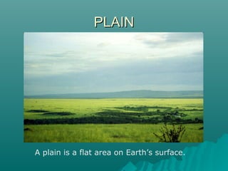 PPLLAAIINN 
A plain is a flat area on Earth’s surface. 
 