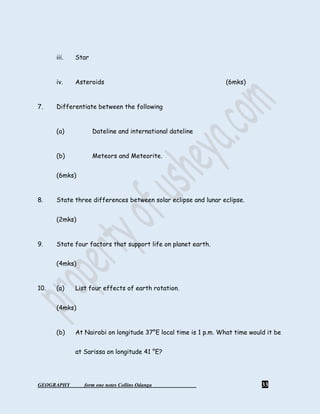 Geography form 1 notes, kenya syllabus | PDF