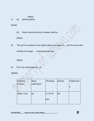 Geography form 1 notes, kenya syllabus | PDF