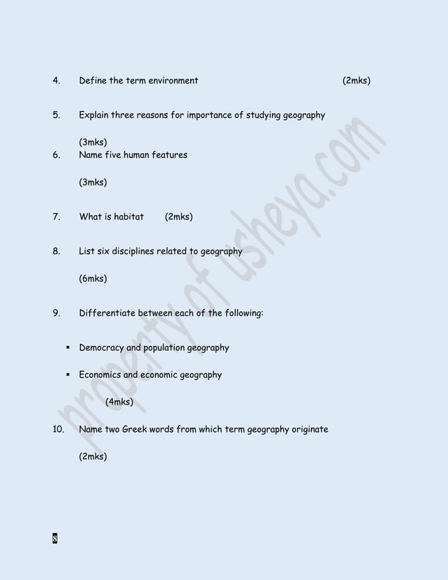 Geography form 1 notes, kenya syllabus