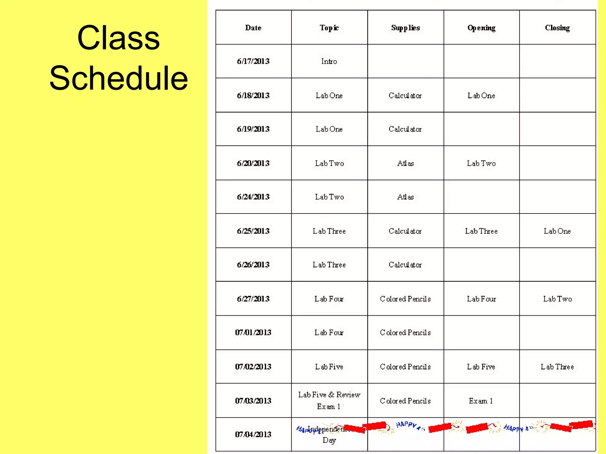 Class
Schedule
 