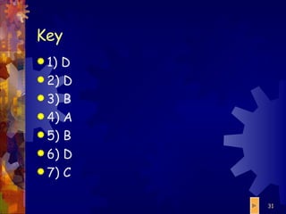 Key 1) D 2) D 3) B 4) A 5) B 6) D 7) C 
