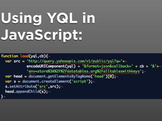 Using YQL in
JavaScript:
 