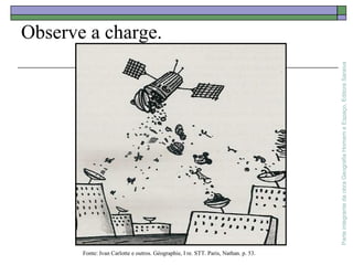 ParteintegrantedaobraGeografiaHomemeEspaço,EditoraSaraiva
Observe a charge.
Fonte: Ivan Carlotte e outros. Géographie, I re. STT. Paris, Nathan. p. 53.
 