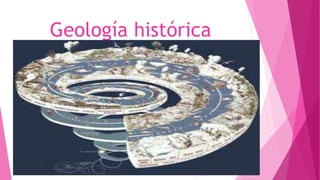 Geología histórica
ES UNA DE RAMA DE LA GEOLOGÍA QUE SE ENCARGA DE
ESTUDIAR EL ORIGEN Y EVOLUCIÓN DE LA TIERRA, SUS
CONTINENTE, OCENANOS, ATMOSFERA Y LA VIDA MISMA.
 