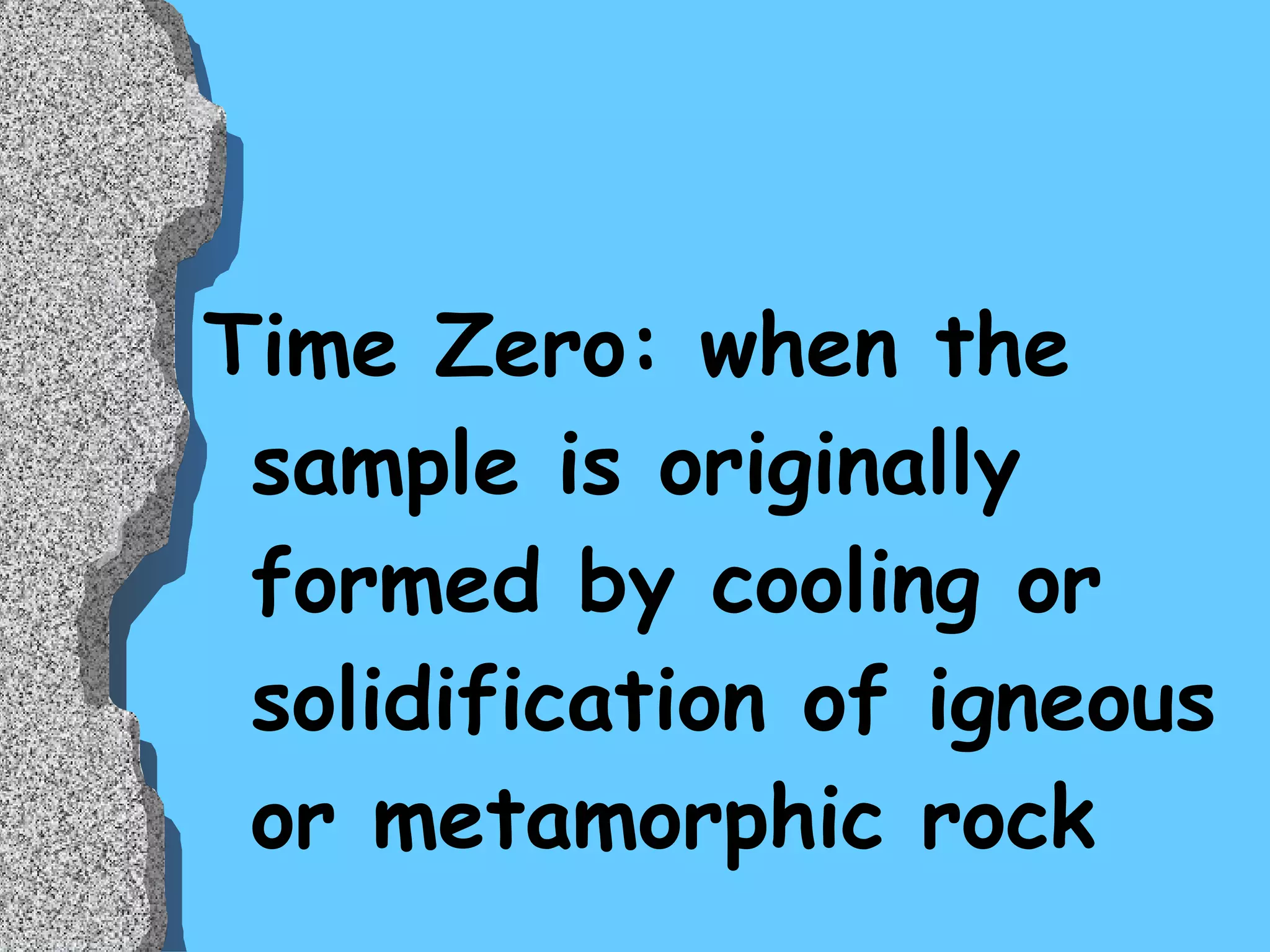 Time Zero: when the sample is originally formed by cooling or solidification of igneous or metamorphic rock 