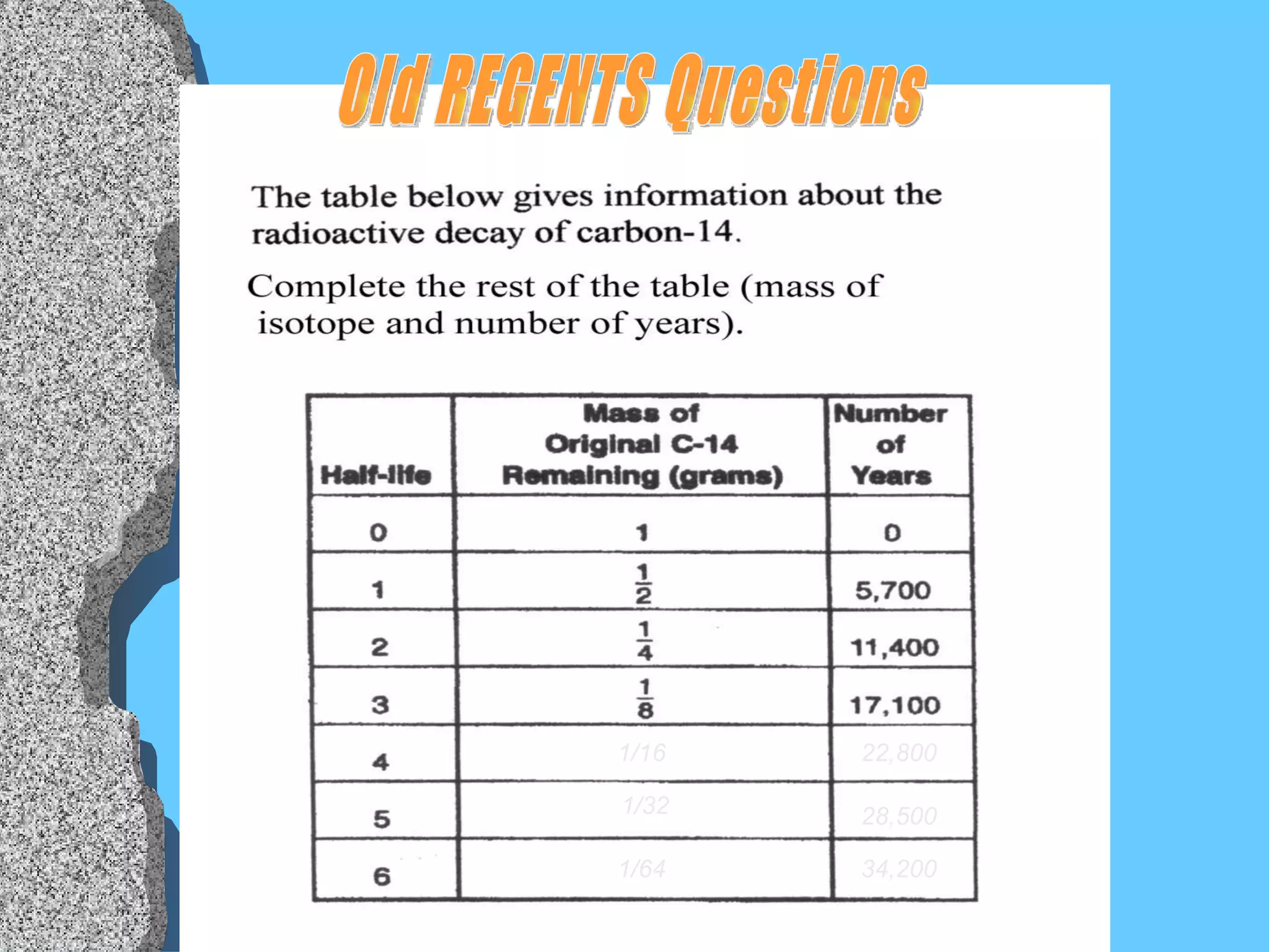 1/16  1/32 1/64  22,800 28,500 34,200 Old REGENTS Questions 