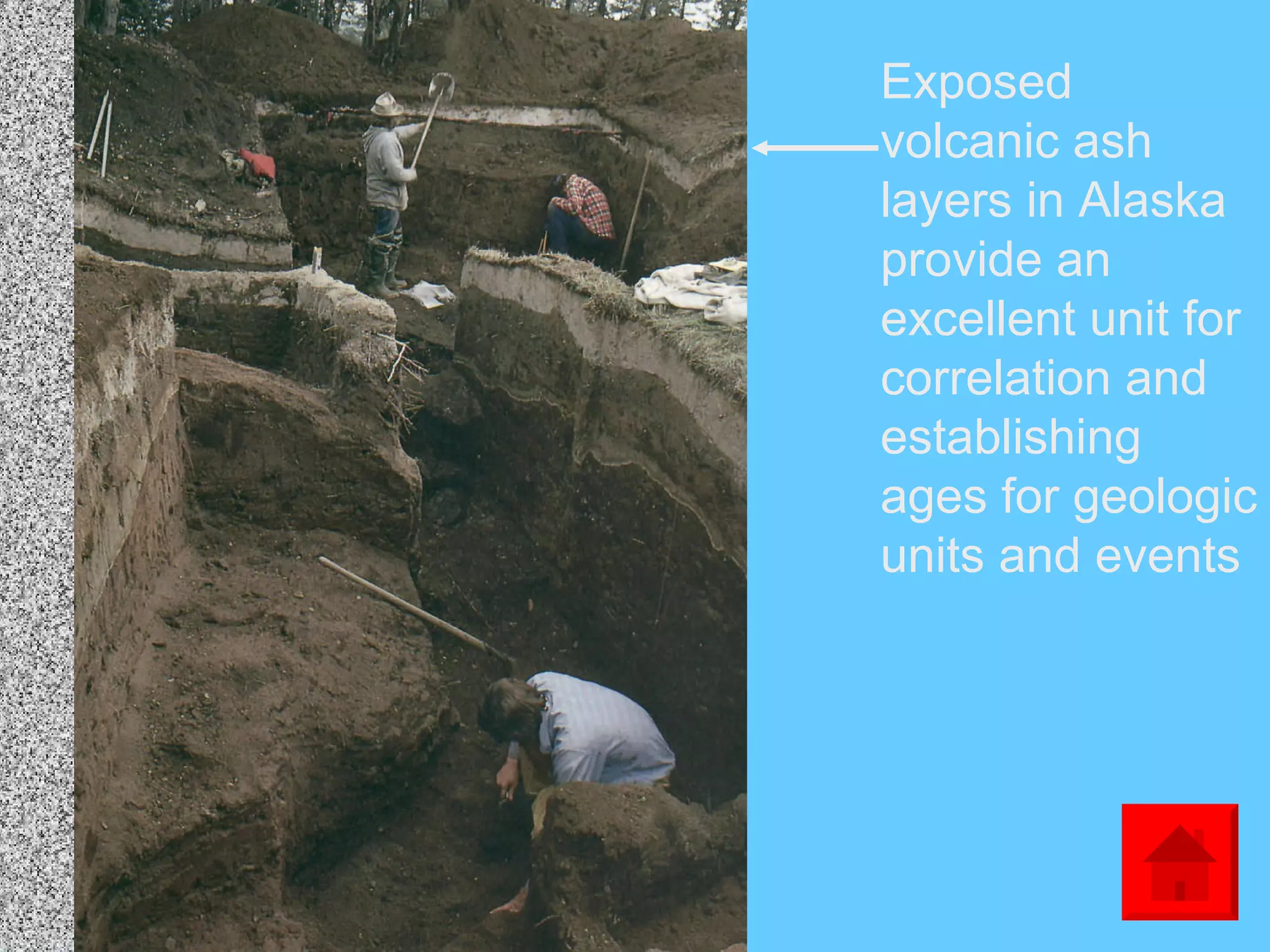 Exposed volcanic ash layers in Alaska provide an excellent unit for correlation and establishing ages for geologic units and events 