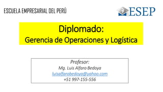 Diplomado:
Gerencia de Operaciones y Logística
Profesor:
Mg. Luis Alfaro Bedoya
luisalfarobedoya@yahoo.com
+51 997-155-556
ESCUELA EMPRESARIAL DEL PERÚ
 