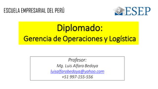 Diplomado:
Gerencia de Operaciones y Logística
Profesor:
Mg. Luis Alfaro Bedoya
luisalfarobedoya@yahoo.com
+51 997-155-556
ESCUELA EMPRESARIAL DEL PERÚ
 