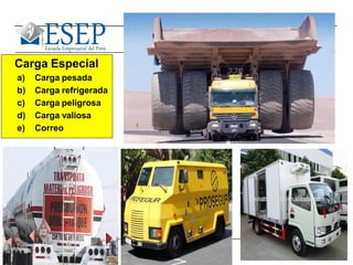 12
Carga Especial
a) Carga pesada
b) Carga refrigerada
c) Carga peligrosa
d) Carga valiosa
e) Correo
 