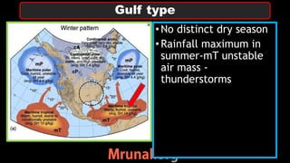 •No distinct dry season
•Rainfall maximum in
summer-mT unstable
air mass -
thunderstorms
Gulf type
 