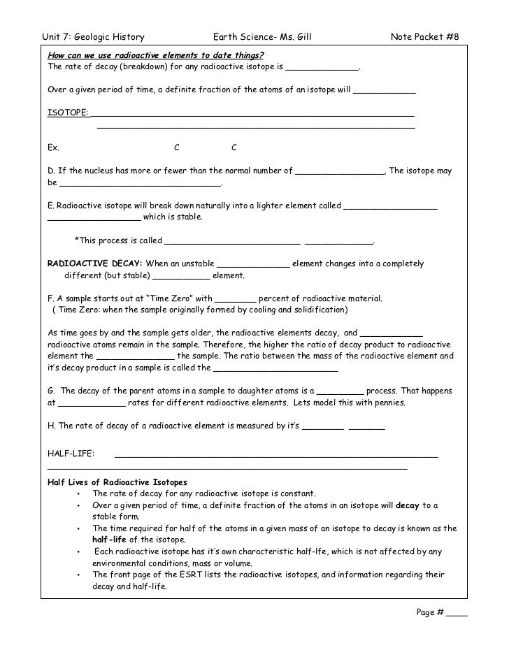 Earth science radioactive dating worksheet