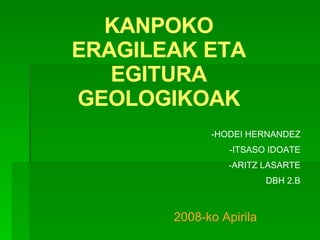 KANPOKO ERAGILEAK ETA EGITURA GEOLOGIKOAK -HODEI HERNANDEZ -ITSASO IDOATE -ARITZ LASARTE DBH 2.B 2008-ko Apirila 