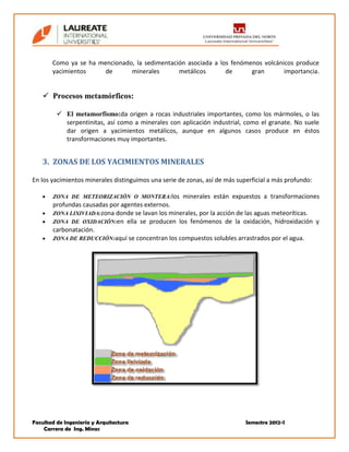 Facultad de Ingeniería y Arquitectura Semestre 2012-I
Carrera de Ing. Minas
Como ya se ha mencionado, la sedimentación aso...