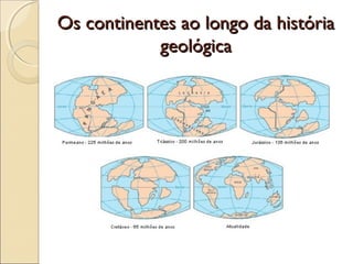 Os continentes ao longo da história
            geológica
 
