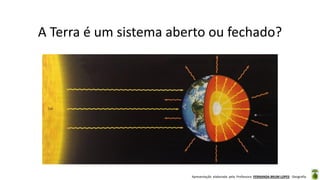 Apresentação elaborada pela Professora FERNANDA BRUM LOPES - Geografia
A Terra é um sistema aberto ou fechado?
 
