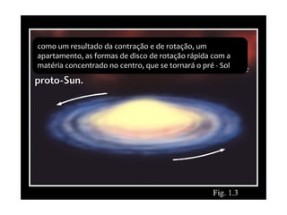 como um resultado da contração e de rotação, um
apartamento, as formas de disco de rotação rápida com a
matéria concentrado no centro, que se tornará o pré - Sol
 