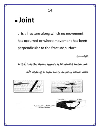 14 
 Joint 
: is a fracture along which no movement has occurred or where movement has been perpendicular to the fracture surface.  