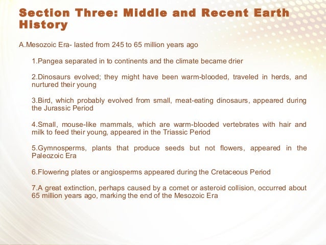 Middle And Recent Earth History