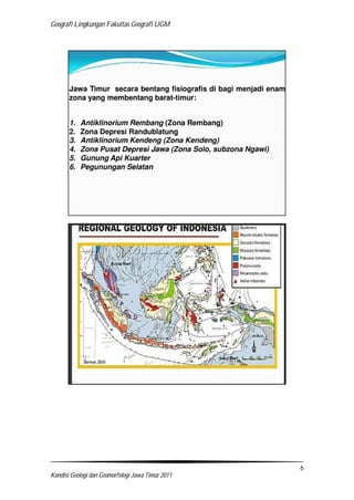 Geografi Lingkungan Fakultas Geografi UGM
6
Kondisi Geologi dan Geomorfologi Jawa Timur 2011
 