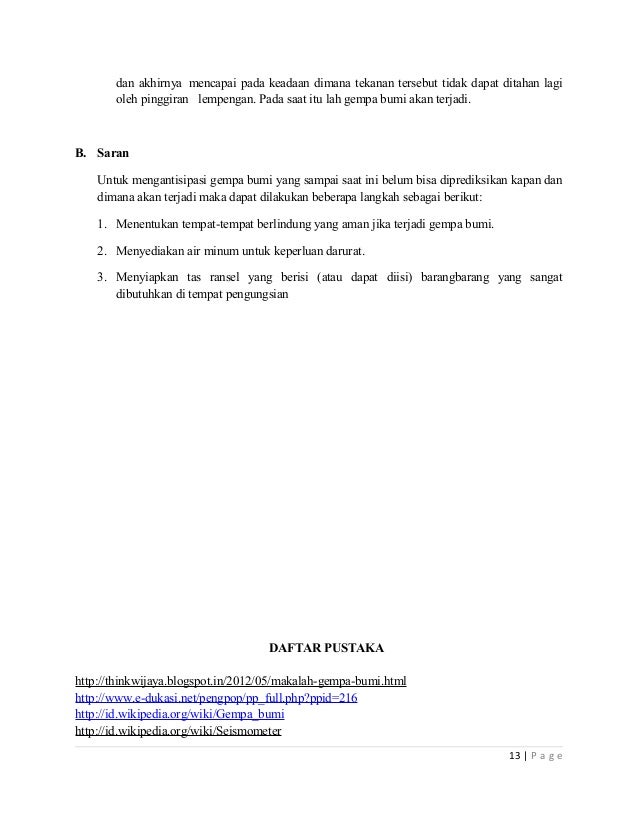 Daftar Pustaka Makalah Gempa Bumi Contoh Makalah Terbaru