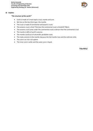 Engineering Geology - The structure of the earth - Lecture Summary | PDF