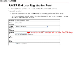 Your student ID number will be your RACER login 