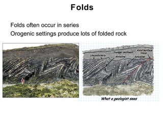 Folds

• Folds often occur in series
• Orogenic settings produce lots of folded rock




                                                  Chapter
                                                      11
 